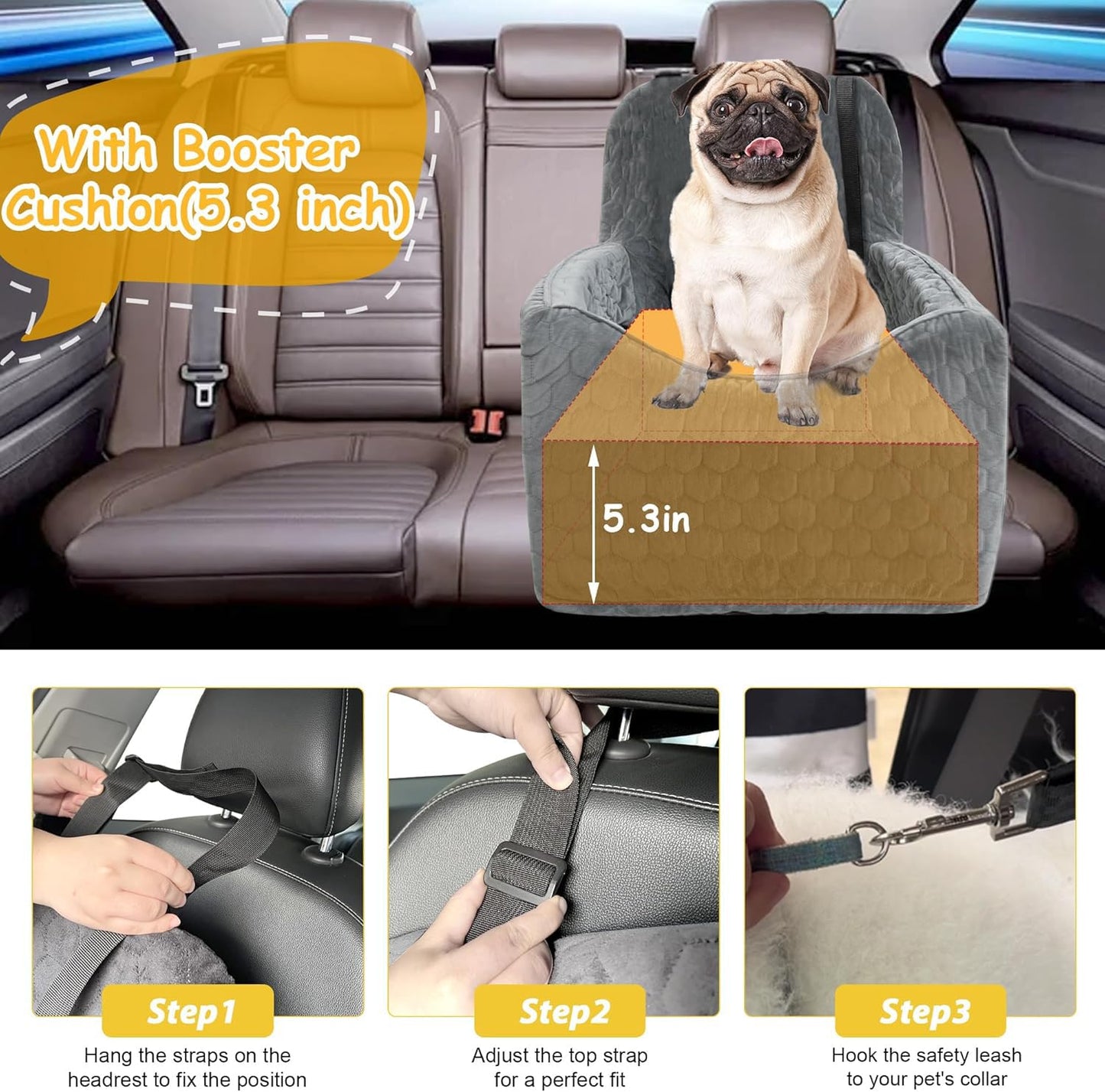 Dog Booster Car Seat for Small & Medium Dogs – Gray