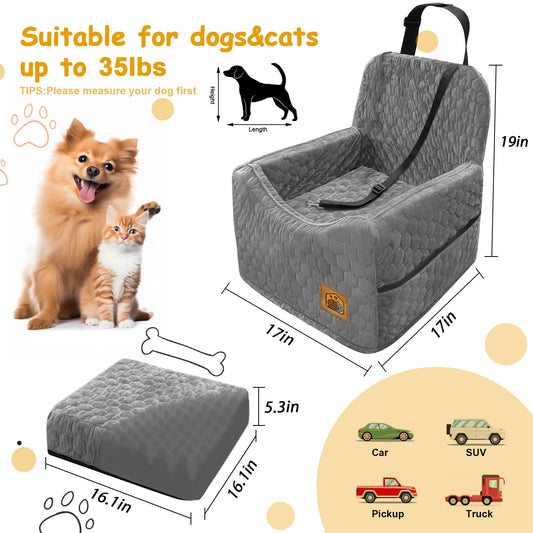Dog Booster Car Seat for Small & Medium Dogs – Gray