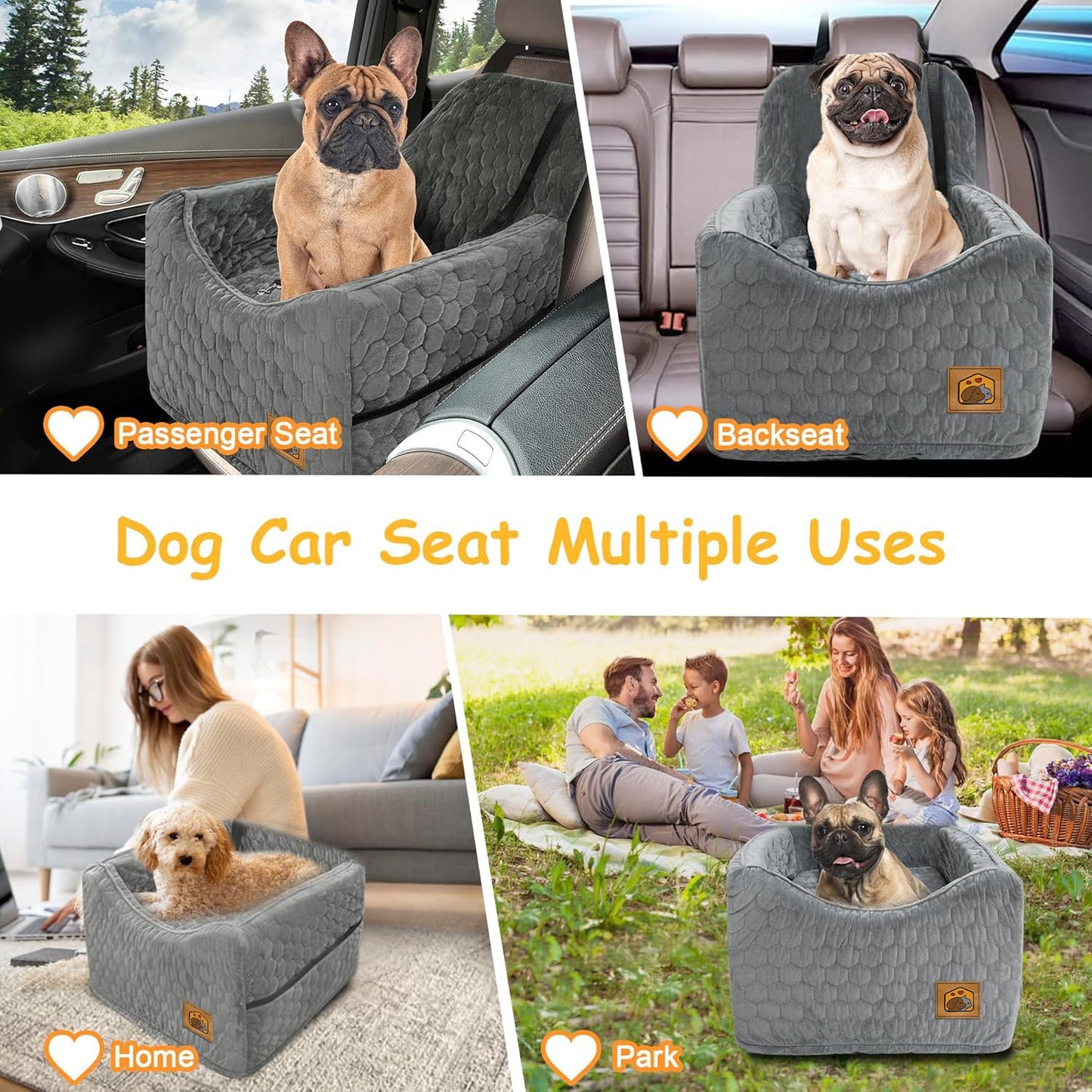 Dog Booster Car Seat for Small & Medium Dogs – Gray