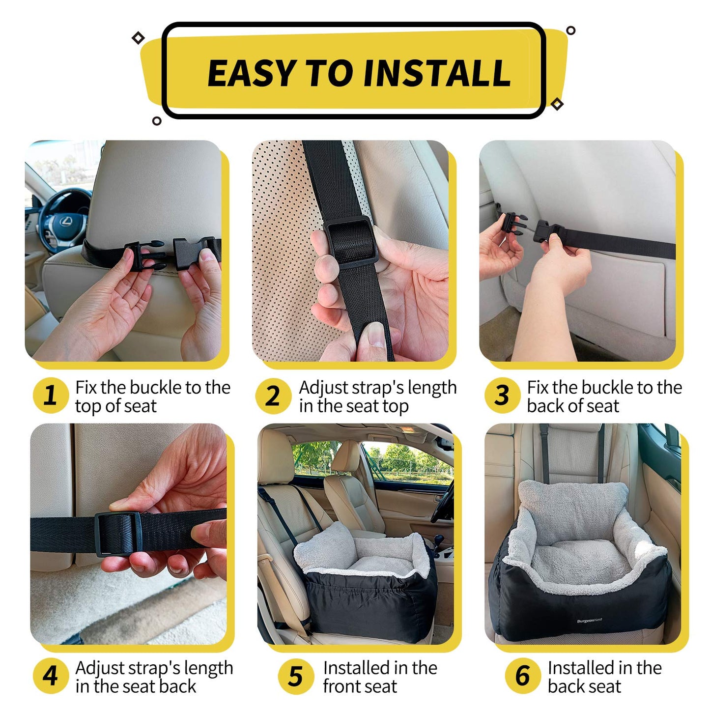 BurgeonNest Dog Car Seat for Small Dogs – Black