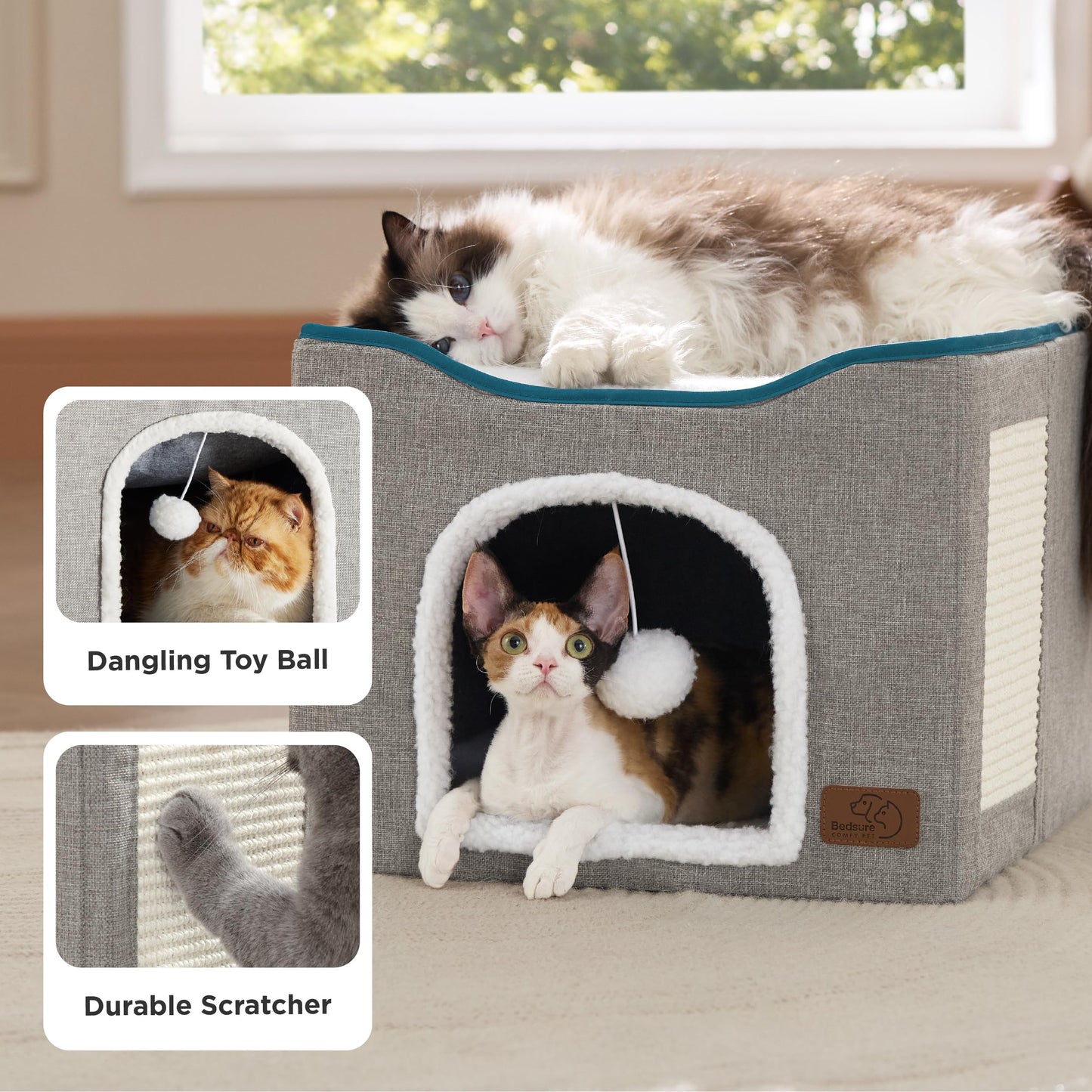 Bedsure Cat Bed Cave for Indoor Cats – Grey