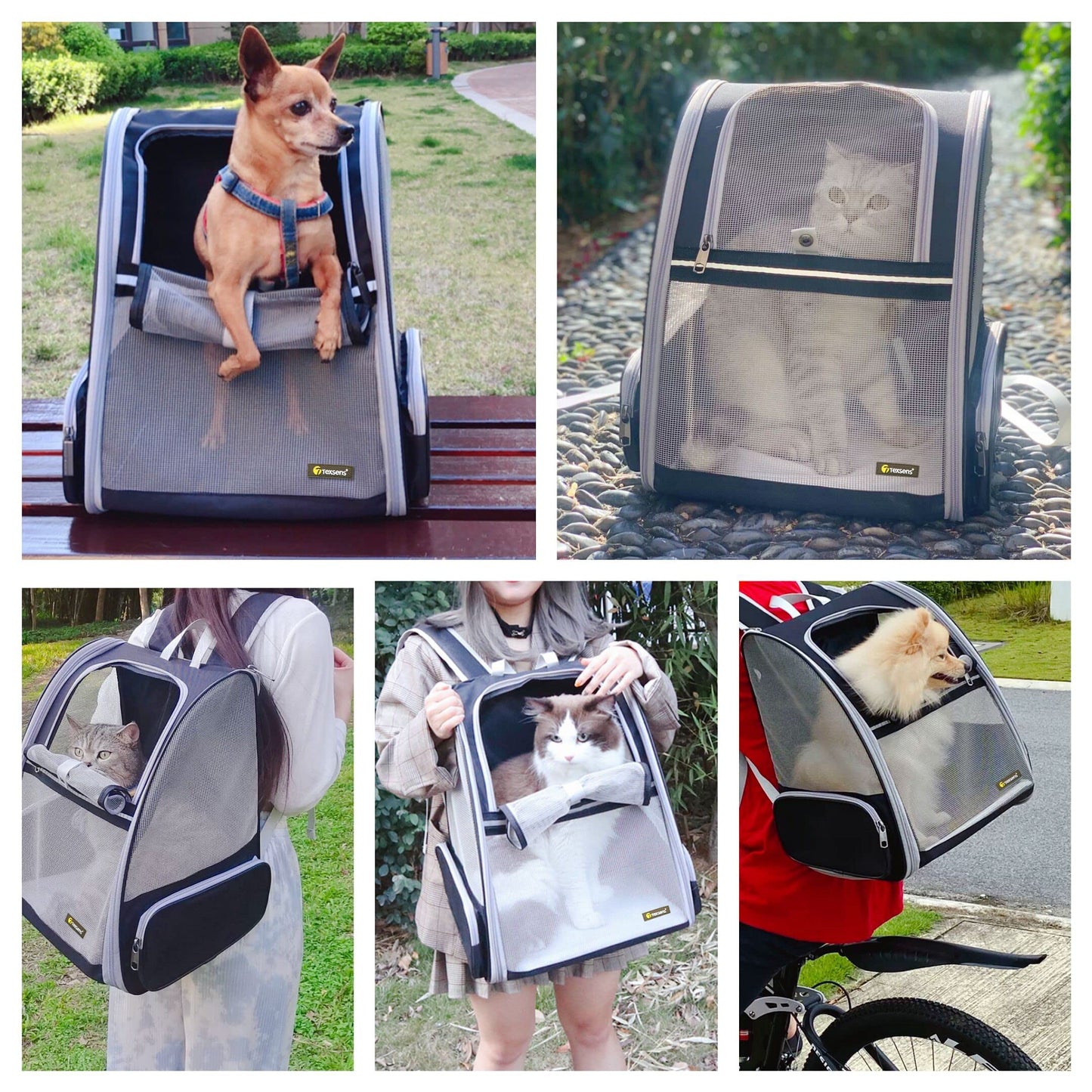 Texsens Bubble Pet Carrier Backpack for Cats & Dogs – Black