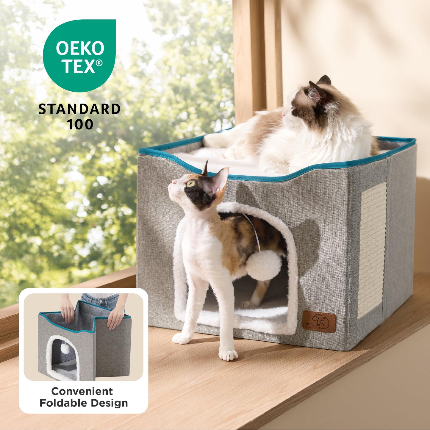 Bedsure Cat Bed Cave for Indoor Cats – Grey