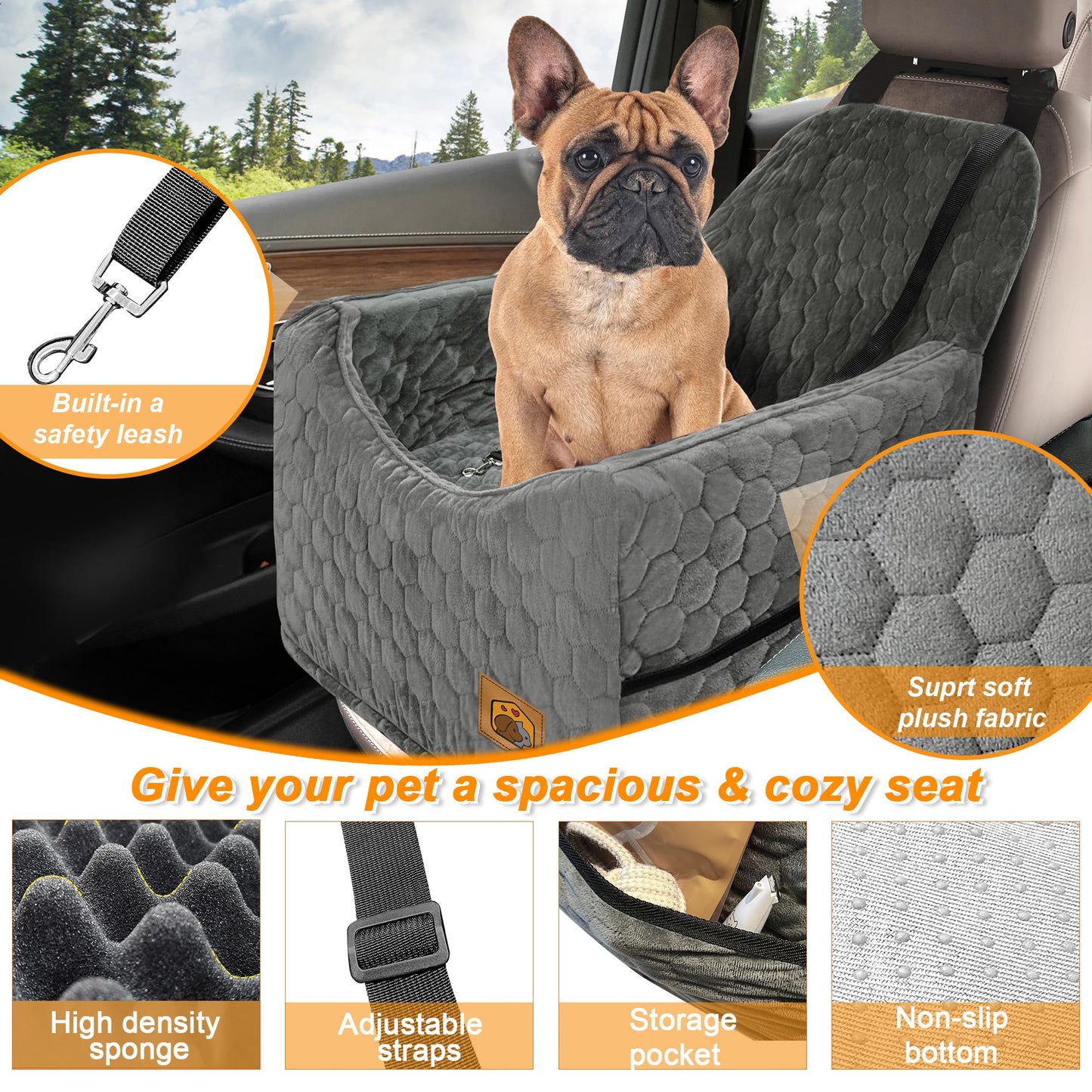 Dog Booster Car Seat for Small & Medium Dogs – Gray